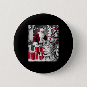 Funny Cat Selfie With Santa Claus Christmas Meme  6 Cm Round Badge