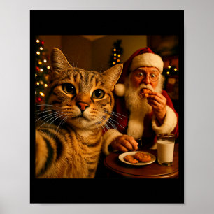 Funny Cat Selfie With Santa Claus Christmas Meme  Poster