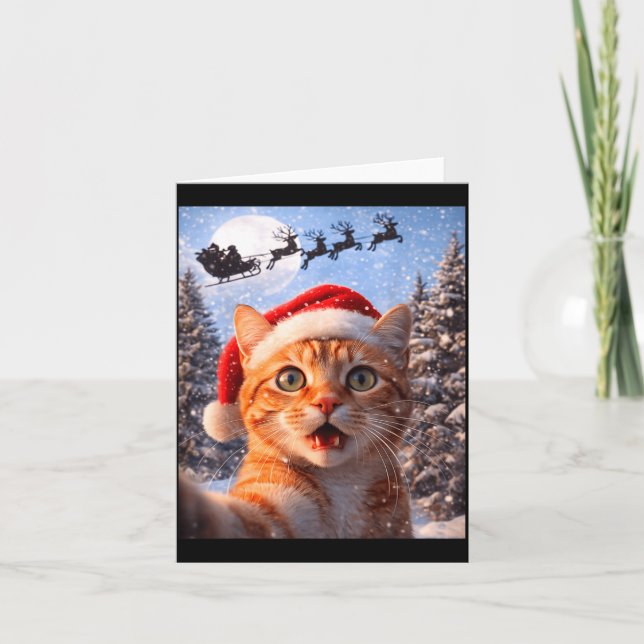 Funny Cat Selfie With Santa Claus Christmas Men Wo Card (Front)