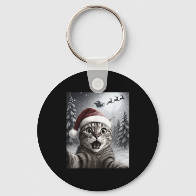 Funny Cat Selfie With Santa Claus Christmas Men Wo Key Ring (Front)