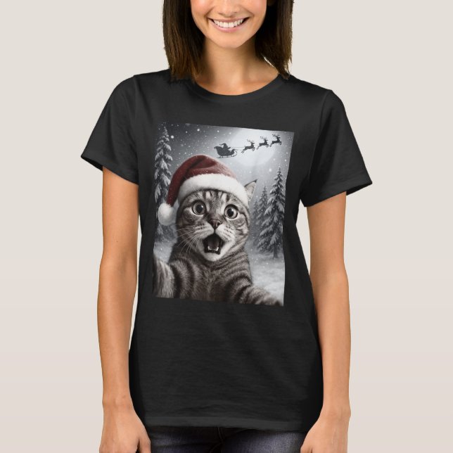 Funny Cat Selfie With Santa Claus Christmas Men Wo T-Shirt (Front)