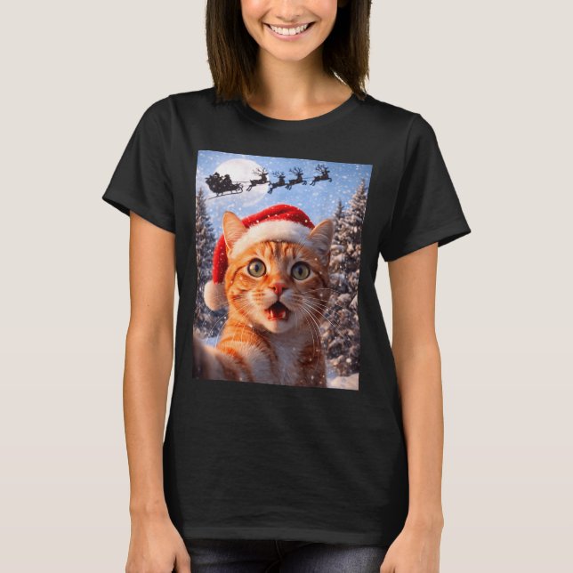 Funny Cat Selfie With Santa Claus Christmas Men Wo T-Shirt (Front)