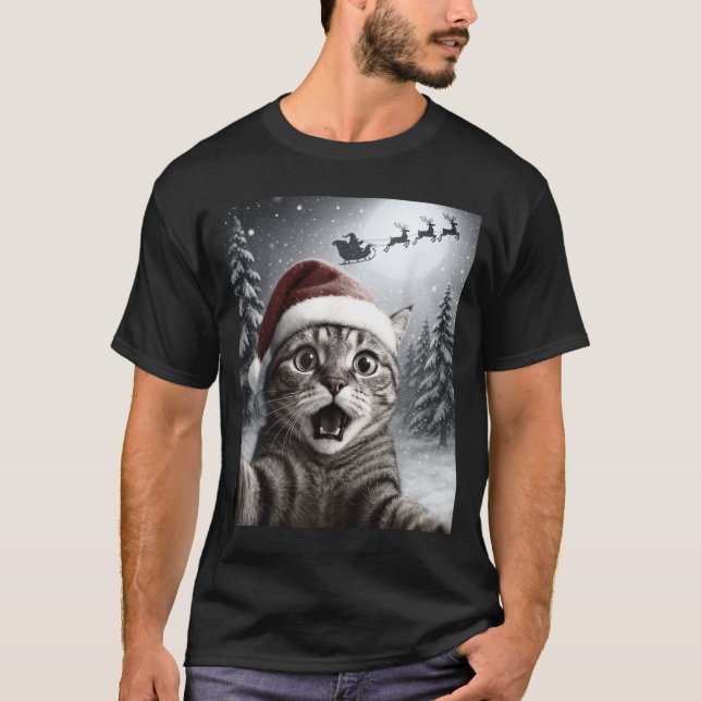 Funny Cat Selfie With Santa Claus Christmas Men Wo T-Shirt (Front)