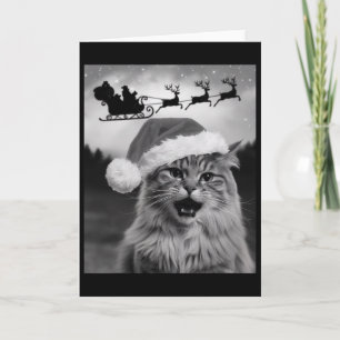 Funny Cat Selfie With Santa Claus Xmas Sleigh Chri Card