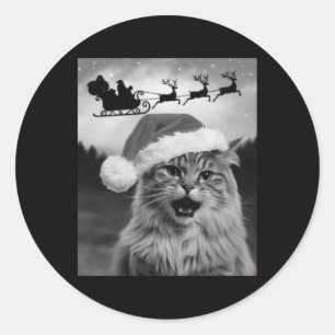 Funny Cat Selfie With Santa Claus Xmas Sleigh Chri Classic Round Sticker