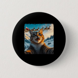 Funny Cat Selfie With Santa Sleigh Christmas Xmas 6 Cm Round Badge