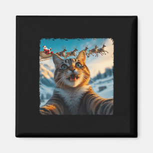Funny Cat Selfie With Santa Sleigh Christmas Xmas Magnet