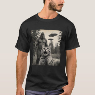 Funny Cat Selfie With Sasquatch UFOs In Background T-Shirt