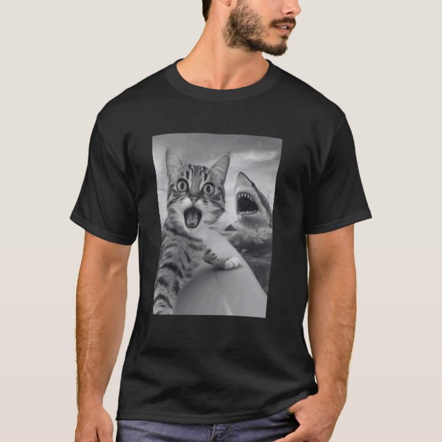 Funny Cat Selfie with Shark T-Shirt (Front)