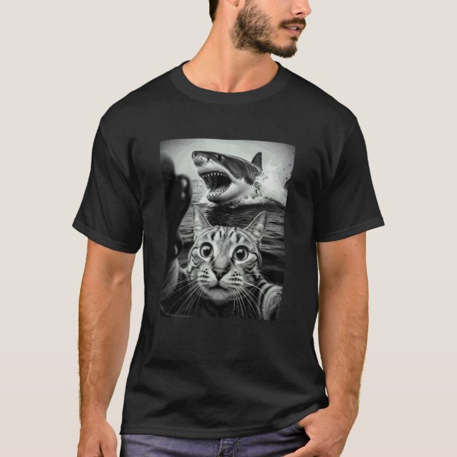 Funny Cat Selfie with Shark T-Shirt (Front)