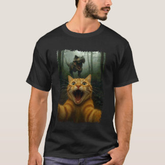 Funny Cat Selfie with T-Rex Dinosaur T-Shirt