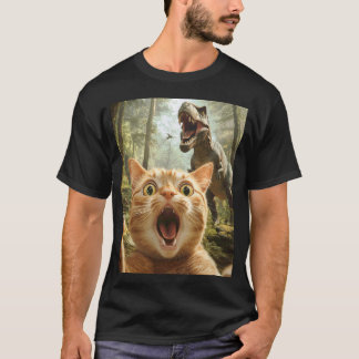 Funny Cat Selfie With Trex Dinosaur Cat Lover Wome T-Shirt