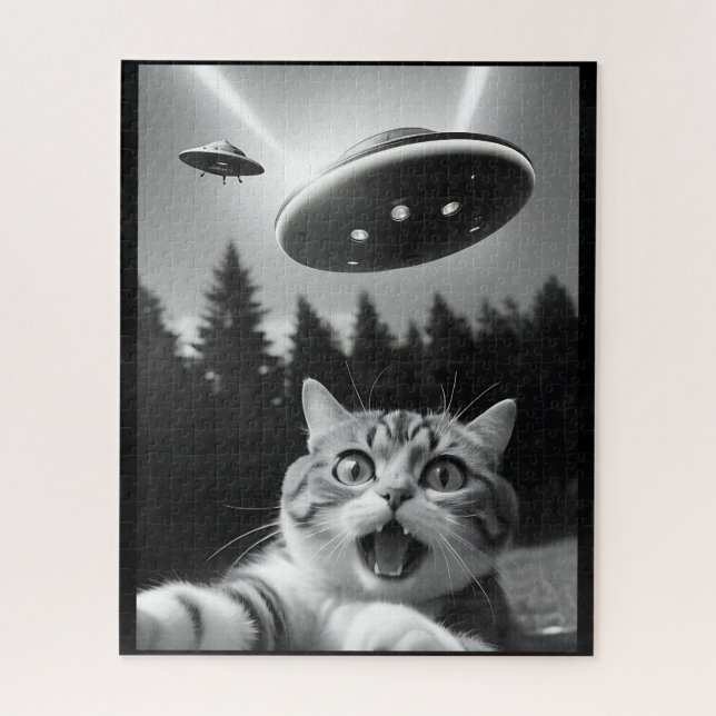  Funny Cat Selfie with UFO Alien Drones Jigsaw Puzzle (Vertical)