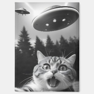 Funny Cat Selfie with UFO Alien Drones Magnet