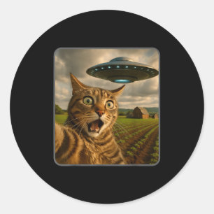 Funny Cat Selfie With Ufo Alien Meme Classic Round Sticker