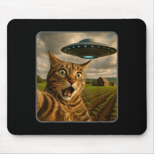Funny Cat Selfie With Ufo Alien Meme Mouse Pad