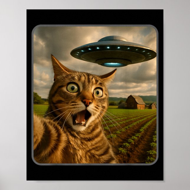 Funny Cat Selfie With Ufo Alien Meme  Poster (Front)