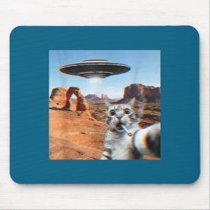 Funny Cat Selfie With Ufo And Cigarette Mouse Pad
