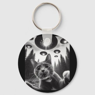 Funny Cat Selfie With Ufos Alien Cat Selfie Men Wo Key Ring