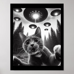 Funny Cat Selfie With Ufos Alien Cat Selfie Men Wo Poster