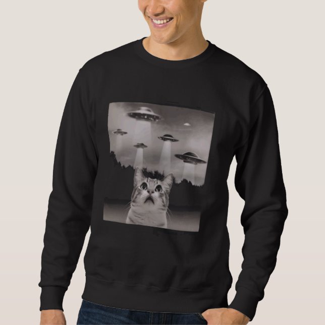 Funny Cat Selfie with UFOs Sweatshirt (Front)