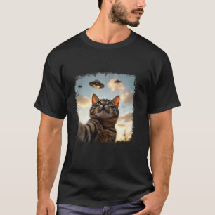 Funny Cat Selfie with UFOs Tee Alien Cats Design G