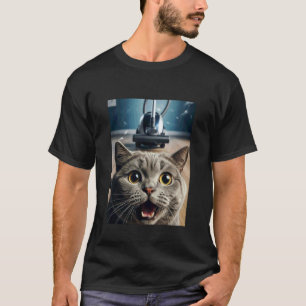 Funny Cat Selfie with Vacuum Chase Meme Graphic T-Shirt