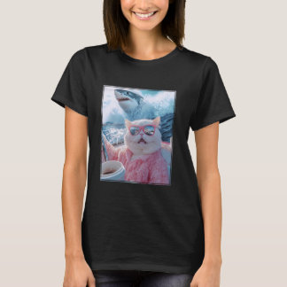 Funny Cat Shark Meme Selfie Cat on a Yacht Boat T-Shirt