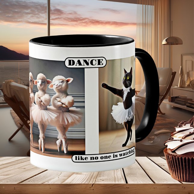 Funny Cat Sheep Ballet Dance Mug (Mug featuring featuring a funny cat and sheep in ballet outfit - dancer - ballerina - humor - animal)