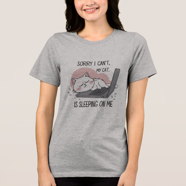 Funny Cat Shirt – My Cat Is Sleeping on Me Tee (Front)