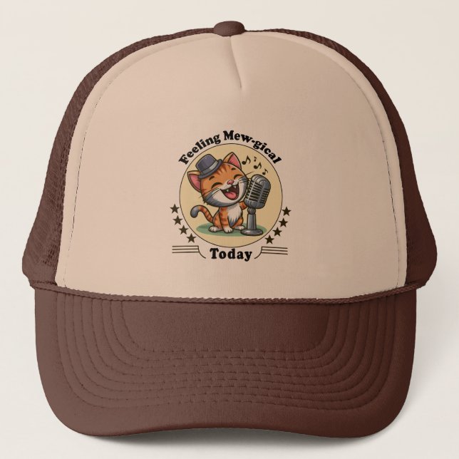 funny cat singing trucker hat (Front)