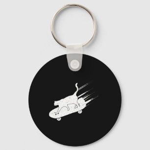 Funny Cat Skateboarding Cat Lover Skater Shirt Key Ring