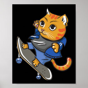 Funny Cat Skateboarding Gift Skateboarder Cat Love Poster