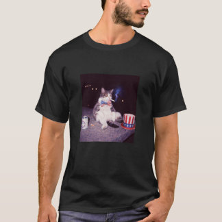 Funny Cat Smoking Cigarette Beer Gen Z 4th of July T-Shirt