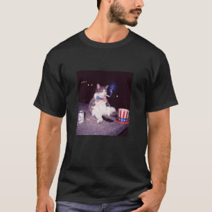 Funny Cat Smoking Cigarette Beer Gen Z 4th of July T-Shirt