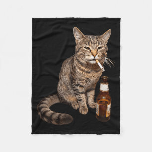Funny cat smoking drinking beer meme stupid fleece blanket
