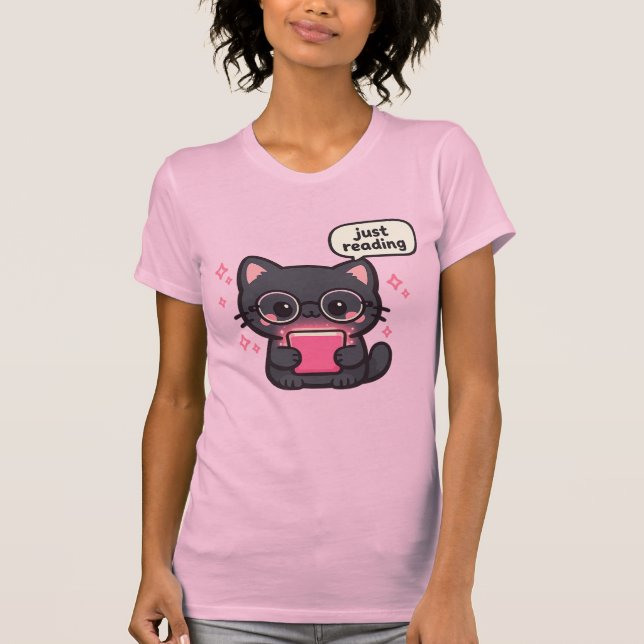 Funny Cat Smut Reader Sticker | Just Reading Kindl T-Shirt (Front)
