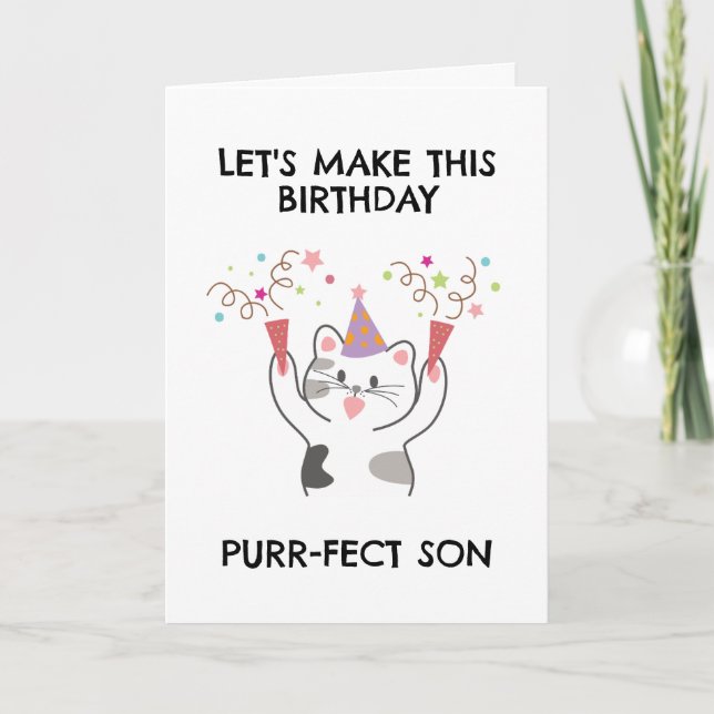 funny cat son birthday cards (Front)
