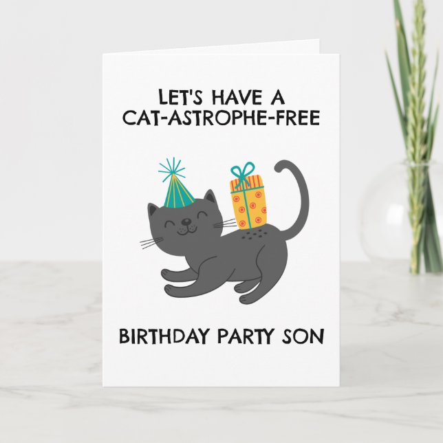funny cat son birthday cards (Front)