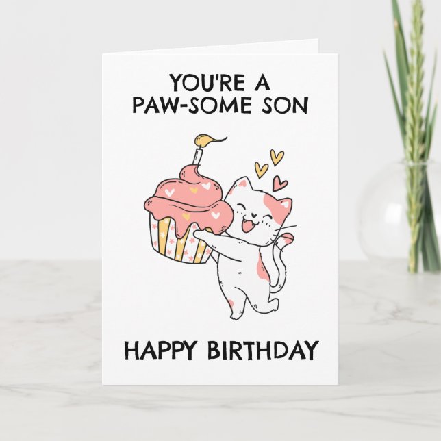 funny cat son birthday cards (Front)