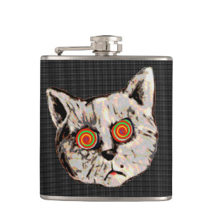 funny cat spiral eyes hip flask