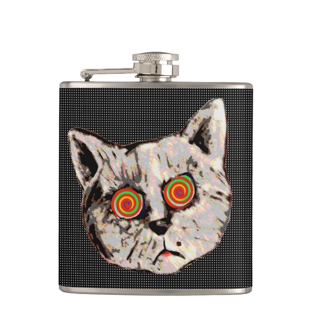 funny cat spiral eyes hip flask (Front)