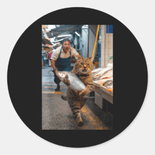 Funny Cat Stealing Fi-shirt Classic Round Sticker
