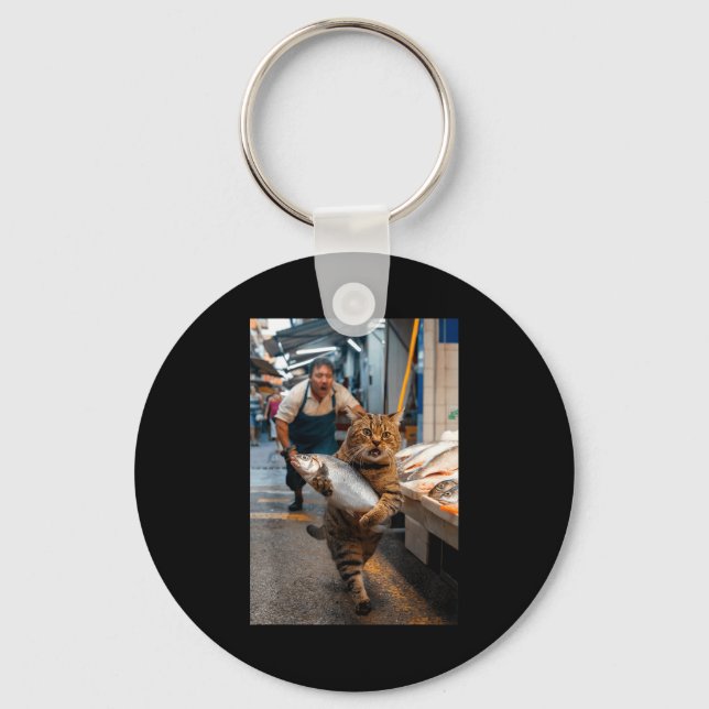 Funny Cat Stealing Fi-shirt  Key Ring (Front)