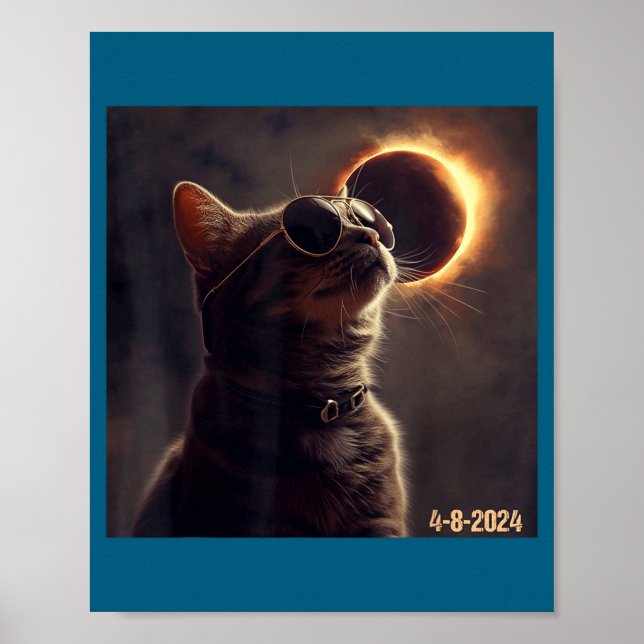 Funny Cat Sunglasses Total Solar Eclipse Poster (Front)