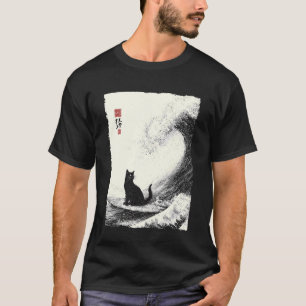 Funny Cat Surfing The Great Wave Japanese Ukiyo-e T-Shirt