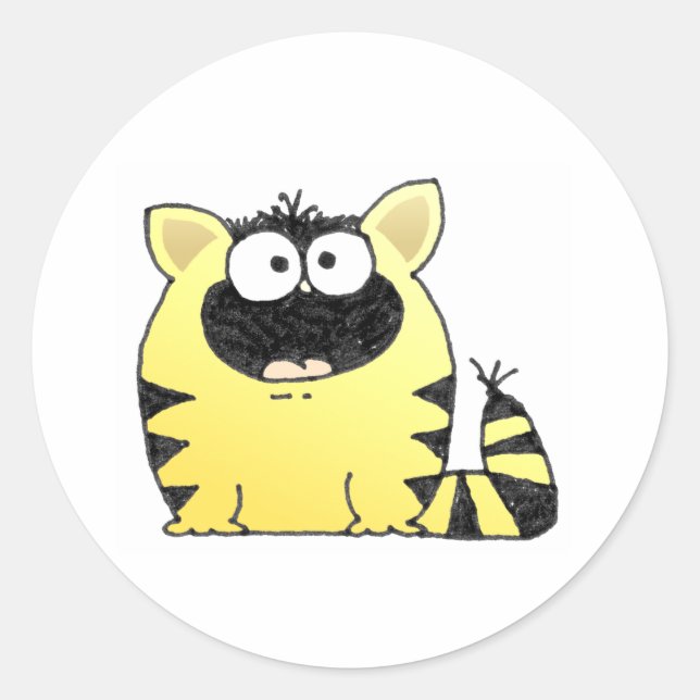 Funny Cat Surprise Classic Round Sticker (Front)