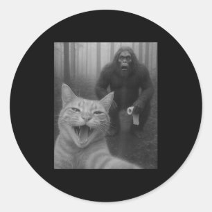 Funny Cat Surprised Happy Selfie With Bigfoot Sasq Classic Round Sticker