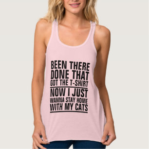 FUNNY CAT T-Shirts, WANNA STAY HOME WITH MY CATS Singlet