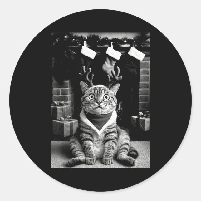 Funny Cat Taking A Selfie Christmas Xmas Pyjamas H Classic Round Sticker (Front)